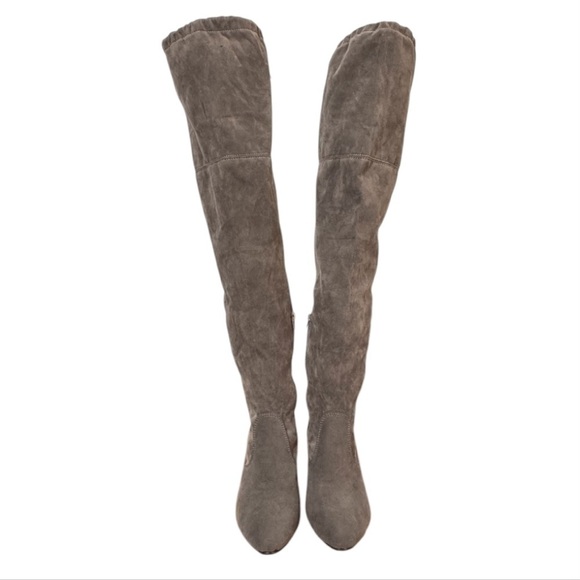 Women’s Faux Suede Gray/ Taupe Over-the-Knee Heeled Tall Boots Sz EU 39/ 8.5 US - Picture 8 of 13